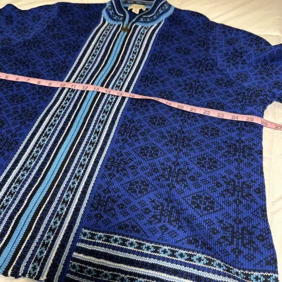 Appleseeds Cardigan Women 2XL  Royal Blue Black Fair Isle Wool Nordic Snowflake - Picture 4 of 12